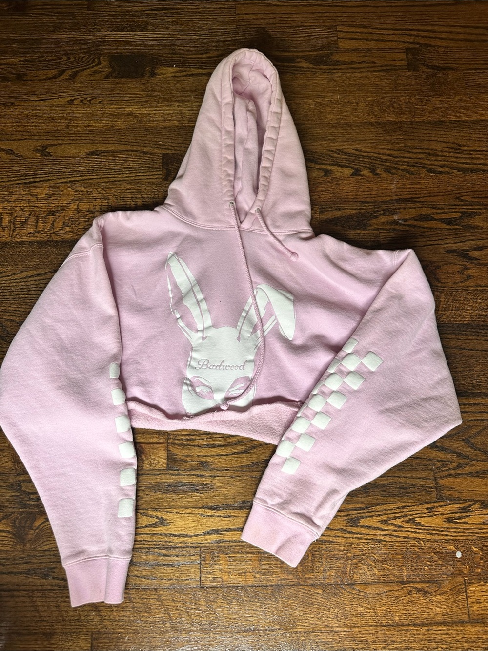 Badwood Pink Bunny Crop Hoodie . Size XL